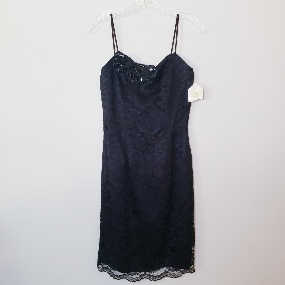 Deadstock Vintage Spaghetti Strap Mini Dress Black All Over Sequins Size 6